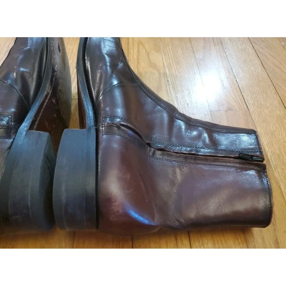 Florsheim Mens Burgundy Leather Side Zip Ankle Boots Square Toe 10.5 D 11087-05